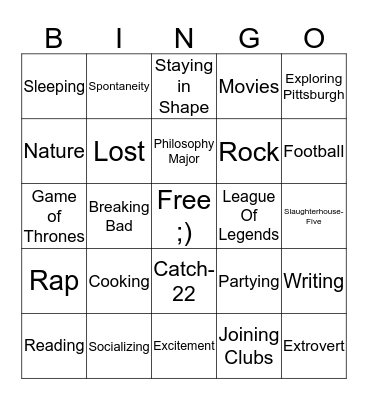 Roommate Bingo Card