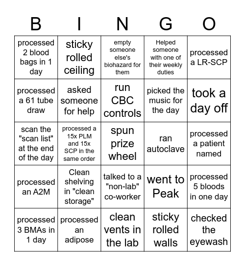 Lab Bingo (fill in date completed) Bingo Card