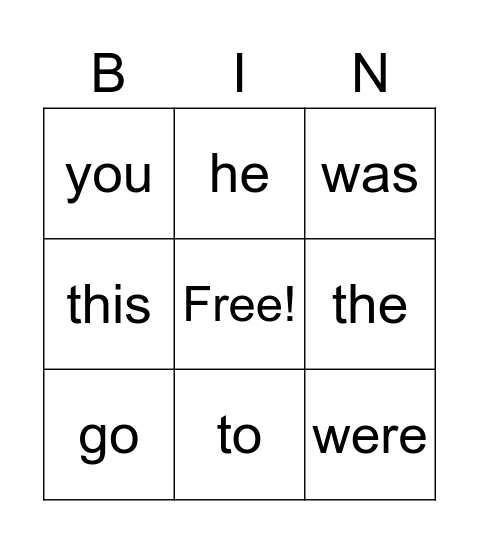 Sight words Bingo Card