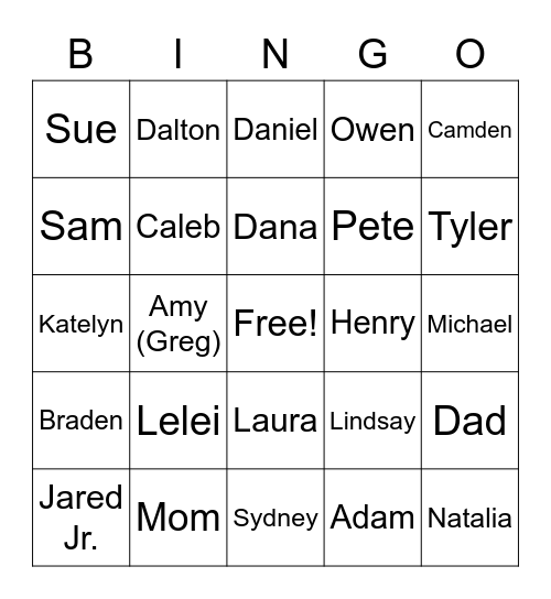 Reunion 2021 Bingo Card