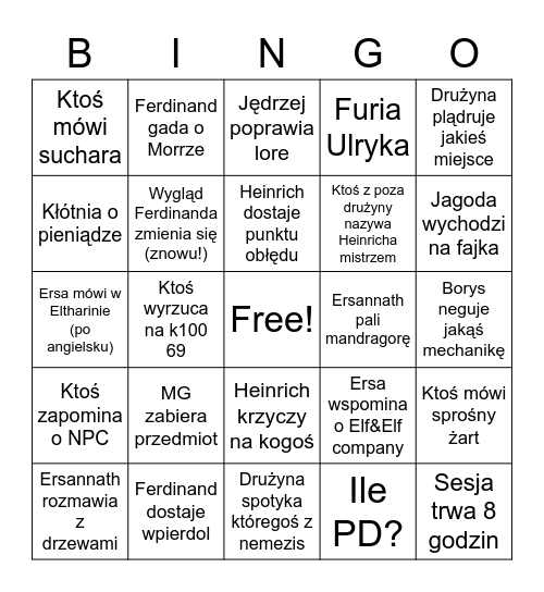 Słodka Śmierć Bingo Card