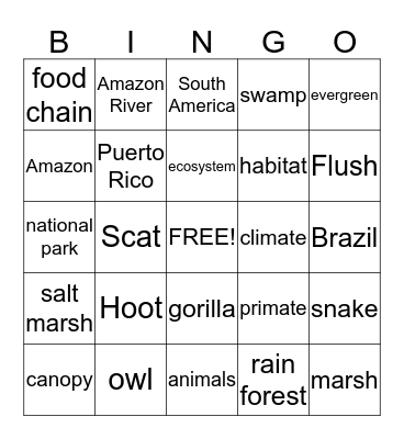 Endangered Species Bingo Card