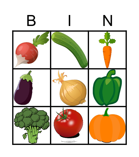 vegetables Bingo Card