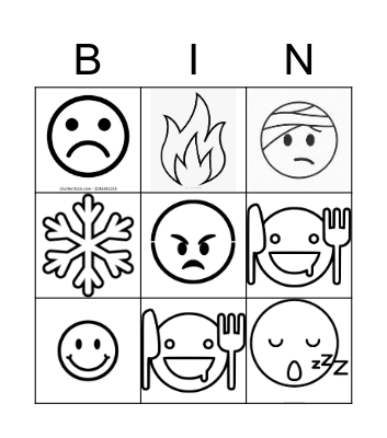 Feelings and Foods Bingo Card