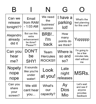 TeamHerc2 Bingo Card