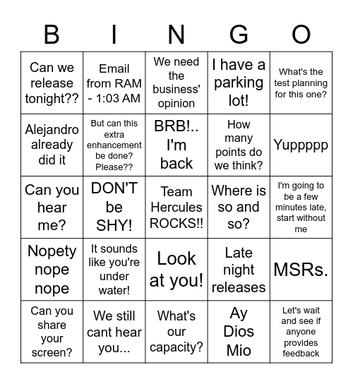 TeamHerc2 Bingo Card
