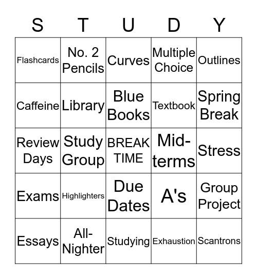 Crunch Time Bingo Card