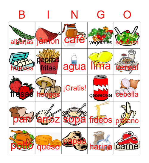 Comidas Bingo Card