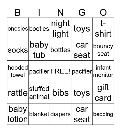 Baby Shower Bingo Card
