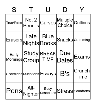Crunch Time Bingo Card
