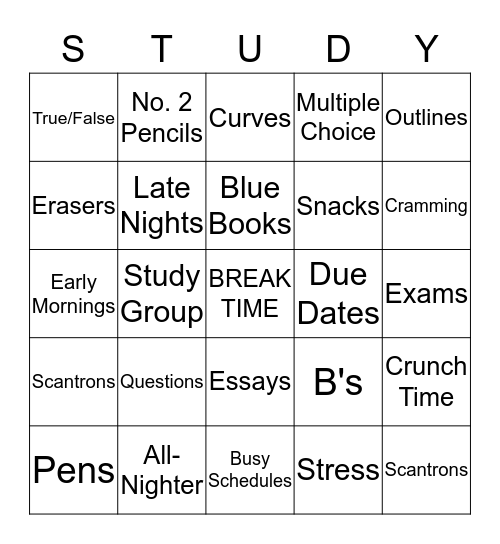 Crunch Time Bingo Card