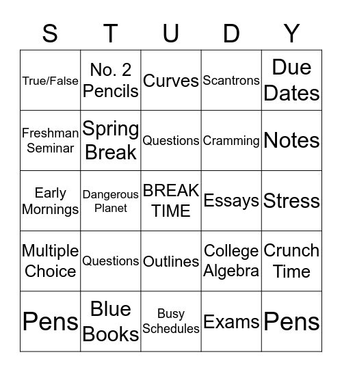 Crunch Time Bingo Card