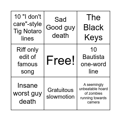 Army of the I'm Dead Inside Bingo Card