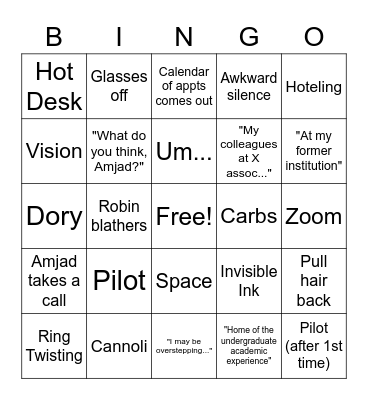 Sr. Team Fun Bingo Card
