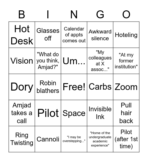 Sr. Team Fun Bingo Card