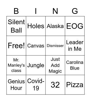 2020-2021 4th Grade Bingo Card