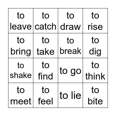 Irregular verbs bingo Card