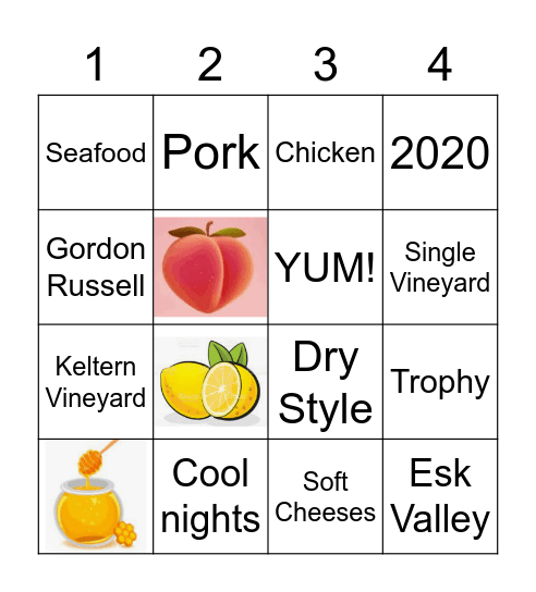 Pinot Gris Bingo Card