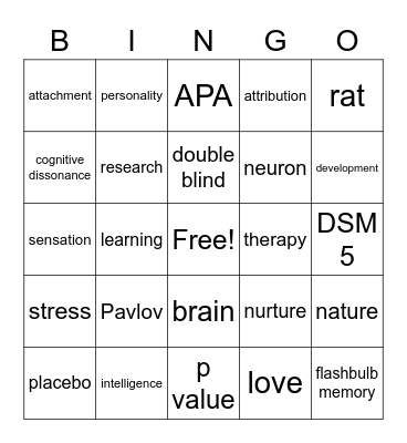 Introduction to Psychology! Bingo Card