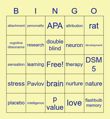 Introduction to Psychology! Bingo Card