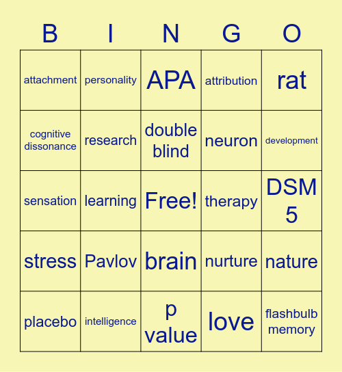 Introduction to Psychology! Bingo Card