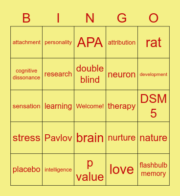 Introduction to Psychology Bingo Card