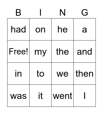Sight words Bingo Card