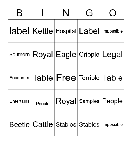 Untitled Bingo Card