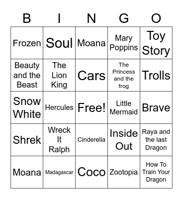 Movie Song Bingo Card