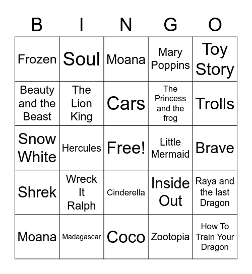 Movie Song Bingo Card
