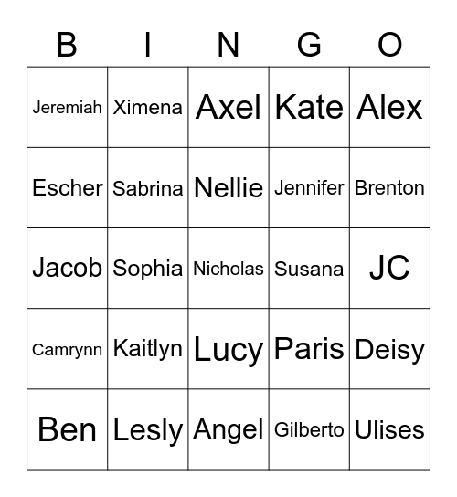 Class Presentation Bingo Card