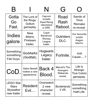 Summer Games Fest Bingo Card