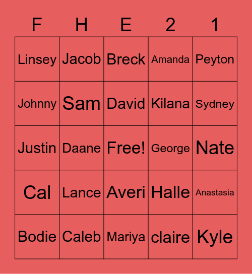 Dinner Dance 2021 Bingo Card