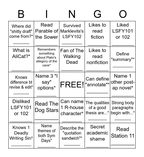 Meet Your Fellow LSFY Survivors Bingo Card