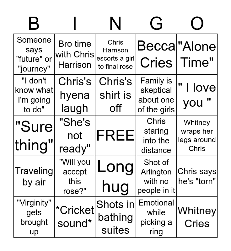 Bachelor Bingo!!! Bingo Card