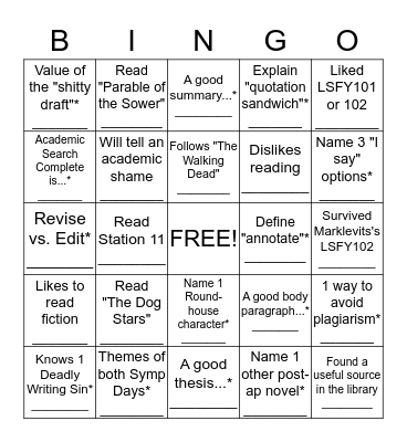 Meet Your Fellow LSFY Survivors Bingo Card