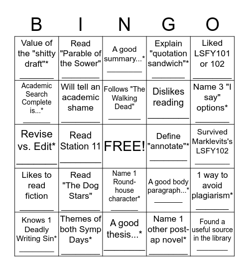 Meet Your Fellow LSFY Survivors Bingo Card