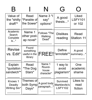 Meet Your Fellow LSFY Survivors Bingo Card