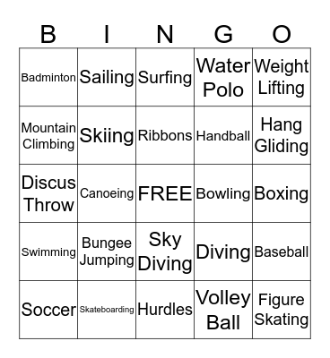 Sports Bingo Card