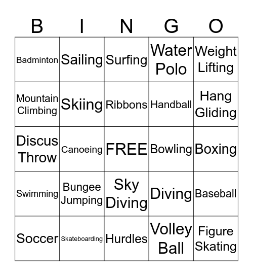 Sports Bingo Card