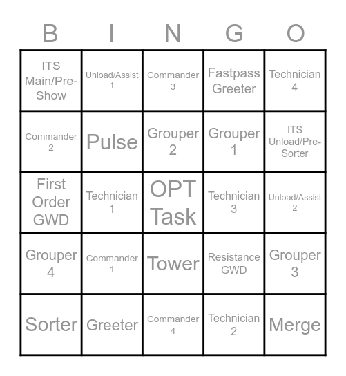 Rise Downtime Positions Bingo Card