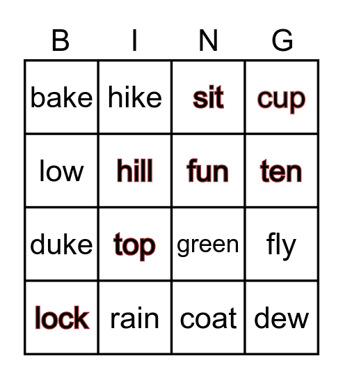 phonics  Bingo Card