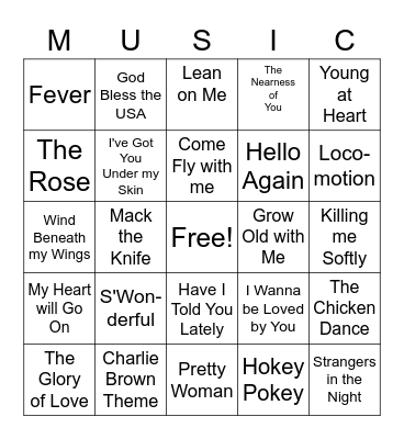 Music Song Bingo with Theresa Bingo Card