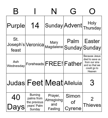 Lenten Bingo Card