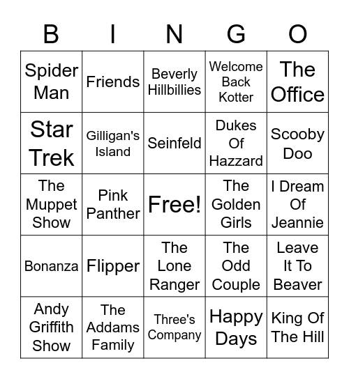 TV Theme Songs Bingo Card