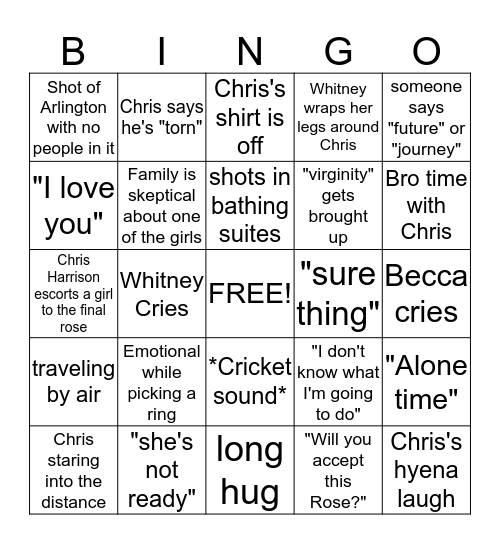 Bachelor Bingo!!! Bingo Card