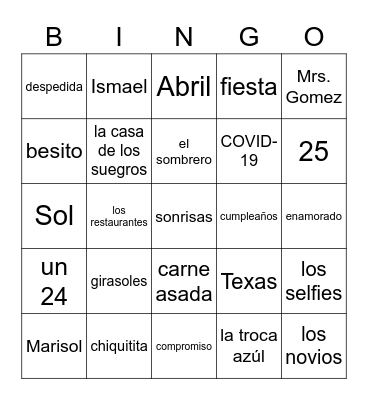 La historia de amor de Ismael y Marisol Bingo Card