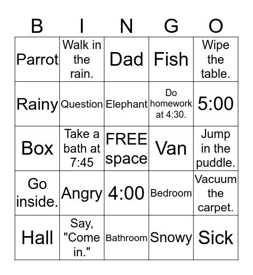Superkids units 1-4 (Card # 3) Bingo Card