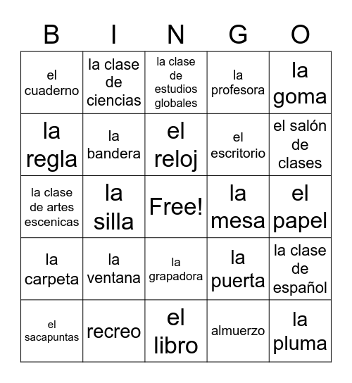 Bingo- La Escuela Bingo Card