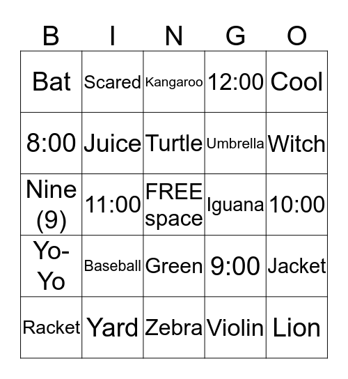 Superkids units 1-4 (Card # 5 ) Bingo Card